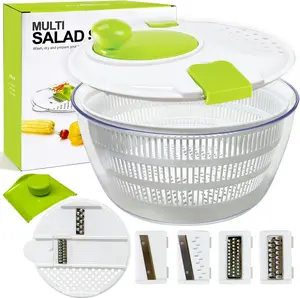 Large Salad Spinner - Kitchen Salad Bowl with Detachable 4-Blade Slicer, Basket, Handles and Lid, Vegetable and Fruit Washer Dryer