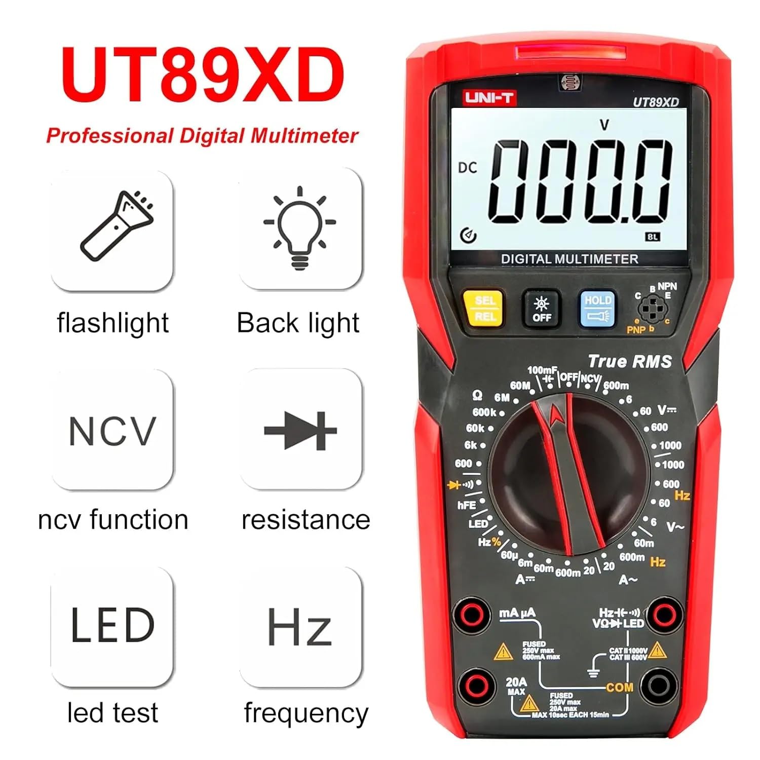 Digital Multimeter Teste, TRMS 6000 Counts Digital Multimeter Tester, AC/DC Voltage 1000V Volt Ohm Meter with NCV, Continuity Diode Transistor Test, Electrical Multimeter with Buzzer Alarm for Home Automotive