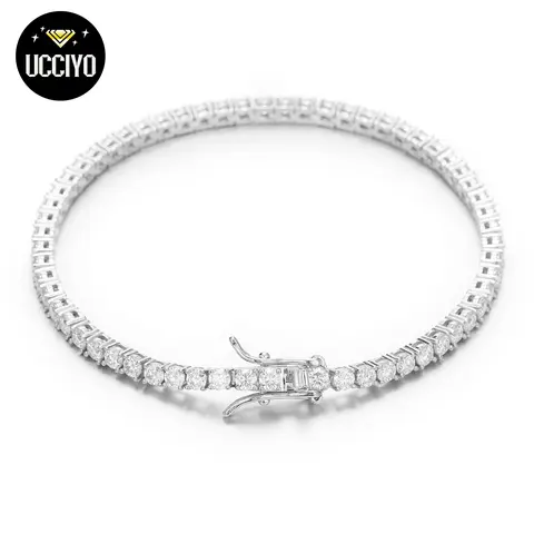 UCCIYO 925 Sterling Silver Round D Color VVS Moissanite Tennis Bracelet - 3mm-4mm-5mm-6mm-8mm Shiny Chain, Exquisite Trendy Bracelet for Adults, Ideal Gift for Engagement, Wedding