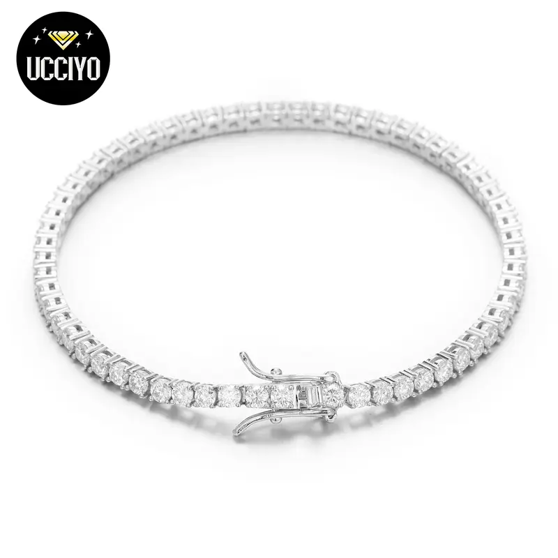 UCCIYO 925 Sterling Silver Round D Color VVS Moissanite Tennis Bracelet - 3mm-4mm-5mm-6mm-8mm Shiny Chain, Exquisite Trendy Bracelet for Adults, Ideal Gift for Engagement, Wedding