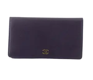 Pre-owned CHANEL Calf Leather Small Leather Goods Coco Button Long Wallet CHA.S.1019 (Purple)