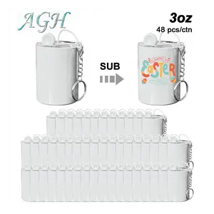 USA 48pcs 3oz sublimation white Keychain Mini Tumbler lce Cream Holer with Straw Lid Colored Stainless Steel Sublimation mini Tumbler for longblack Espresso birthday party favor