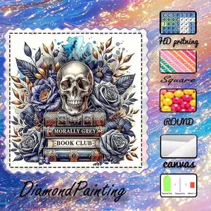 DIY 5D Flocking Cloth Diamond Painting Kit, AB Drills, Fairy Dust Drills, Crystal Drills, Skull, Book, Rose Diamond Embroidery, Special Craft Diamond Art Set, Wall Decoration, Gift for Family, Lovers, Friends, Handcraft