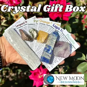 Crystal Gift Box – Tumbled Stones, Raw Stones, Polished Crystal Collection - Curated by New Moon Beginnings - Intuitively Chosen Crystal Set