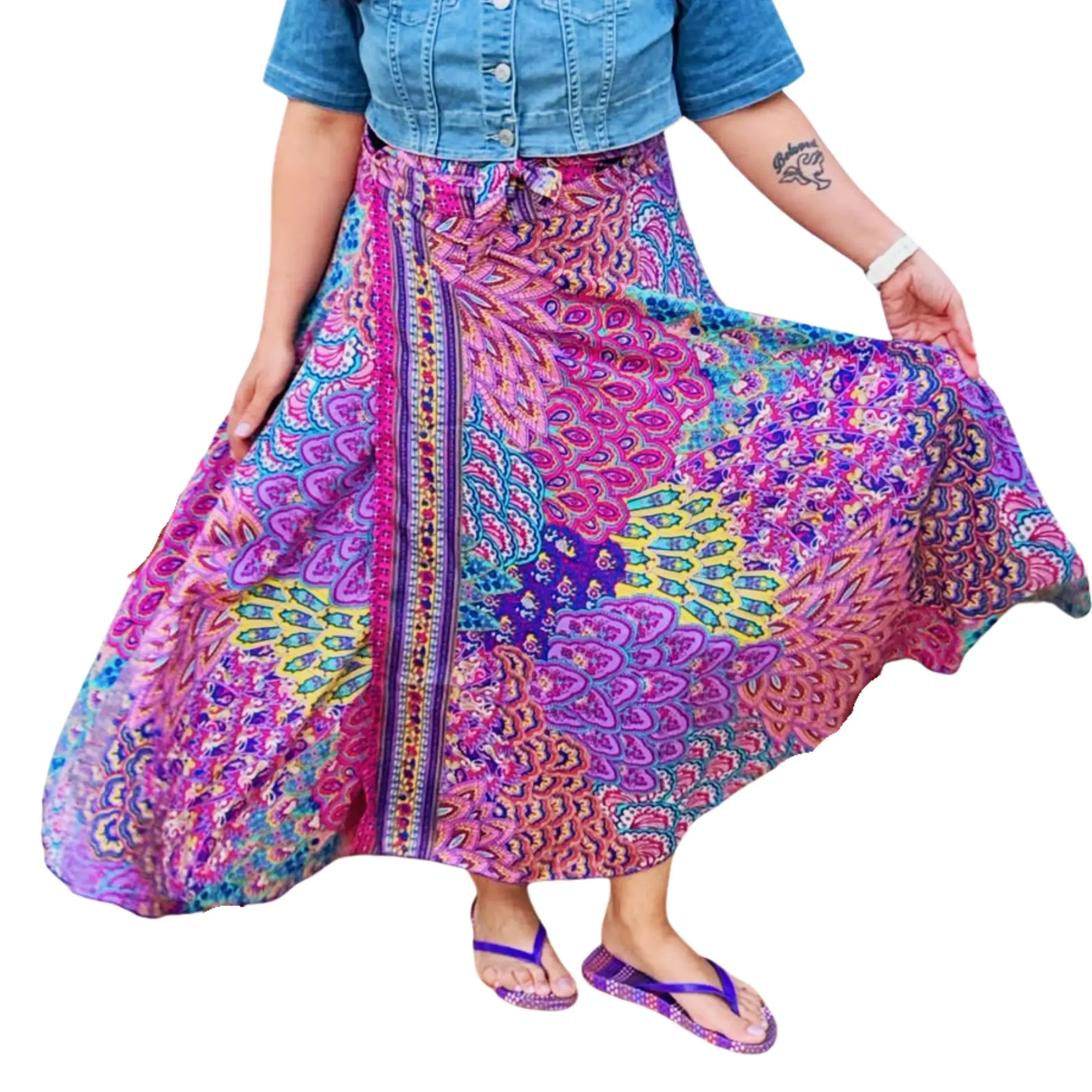 Peacock Floral Printed Wrap Skirt Peacock Floral Printed Wrap Skirt