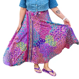 Peacock Floral Printed Wrap Skirt