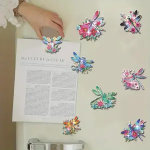 Eight-piece set of dragonfly and flower pattern diamond painting magnet refrigerator stickers, specially shaped DIY diamond art painting kit, home refrigerator, car mailbox decoration