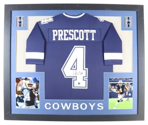 Dak Prescott Signed Custom Framed Jersey Display (Beckett) - Dallas Cowboys