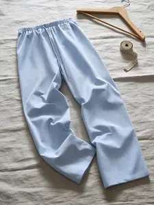 Unisex Vintage Blue Striped Wide Leg Pants, Casual Retro Street Style Loose Fit Bottoms, Vintage Stripe Leisure Pants