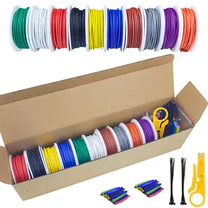 10 Colors in One Box 16-18-20-22-24-26-28-30 AWG Silicone Stranded Electrical Wire with Tools 22 Gauge Tinned Copper Insulated Cable Flexible Electric Hookup Wire Kit for DIY/Automotive/Home/Power Wiring Kit by