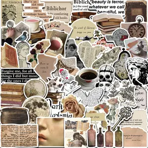 Dark Academia Style Sticker, 50pcs/set Vintage Scrapbooking & Journal Making Material Paper, DIY Decorative Sticker for Stationery & Computer & Water Bottle, Floral Pattern Sticker, Sticker Sheets