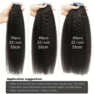 12-28 Inch # 1B Natural Black Tape In Hair Extensions, 20Pcs 30G Per Set, Kinky Straight Yaki Texture, Intact Cuticle Remy Hair, Seamless Natural Blending, Long-Lasting & Hair-Friendly Design