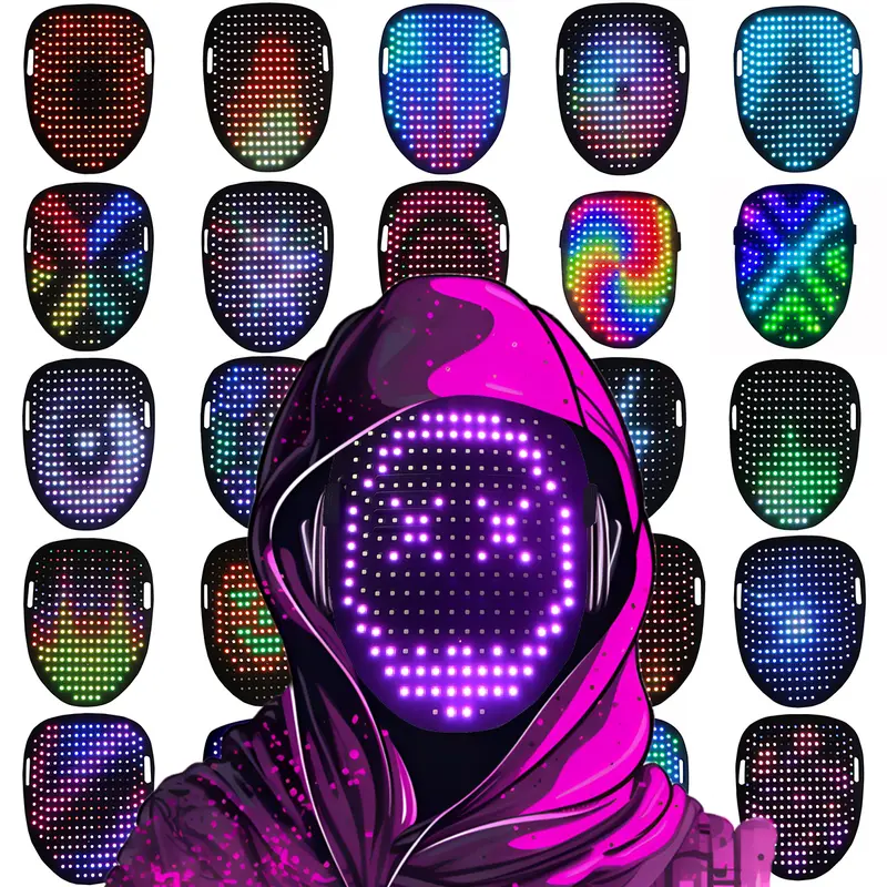 Halloween LED Mask with 50 Gesture Sensing Changeable Lighted Face, Unisex LED Transforming Masquerade for Costume Cosplay Party Plastic Rgb