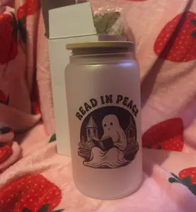 Read in Peace 16oz Frosted Glass Cup w/ Straw and Lid