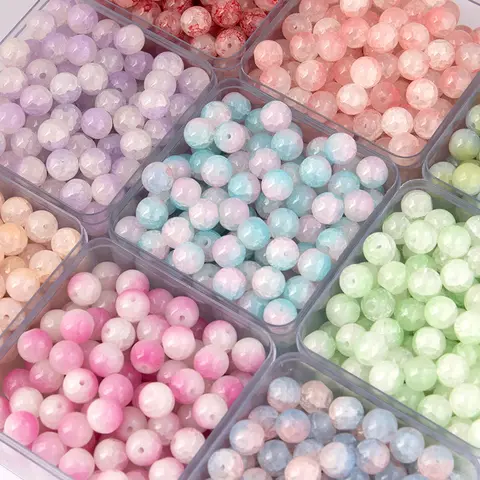 2025 New Blossoming Ice Crack Jade Marrow Jade Shard Glass Loose Beads Set for Adults - Fashion DIY Beading Supplies for Beaded Necklace & Crafts
