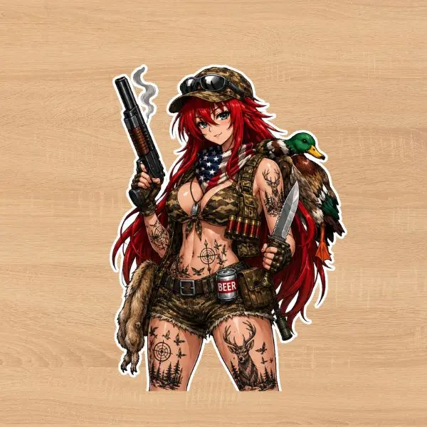 Rias Gremory Hunting Sticker, Anime Hunter Girl Vinyl Decal, Duck Hunting Gift, Waterproof Car Laptop Sticker, Perfect for Hunters Hunting Season