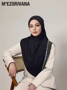 Elegant Muslim Women Headscarf with Gemstone Trim, Comfortable Chiffon Fabric Hijab, All-Season Wear, Pure Color Design