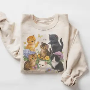 Retro Kitten Sweatshirt , 90s Vintage Cute Cats Pullover