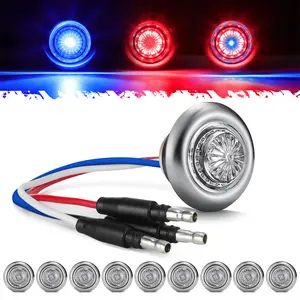 Partsam 10Pcs 3/4 Inch Led Side Marker Lights (External Red+ Internal Blue), Clear Lens Clearance Bullet Lights Penny Light with Trim Ring Bezel for Trailer Truck RV Car Bus Van, IP68 Waterproof