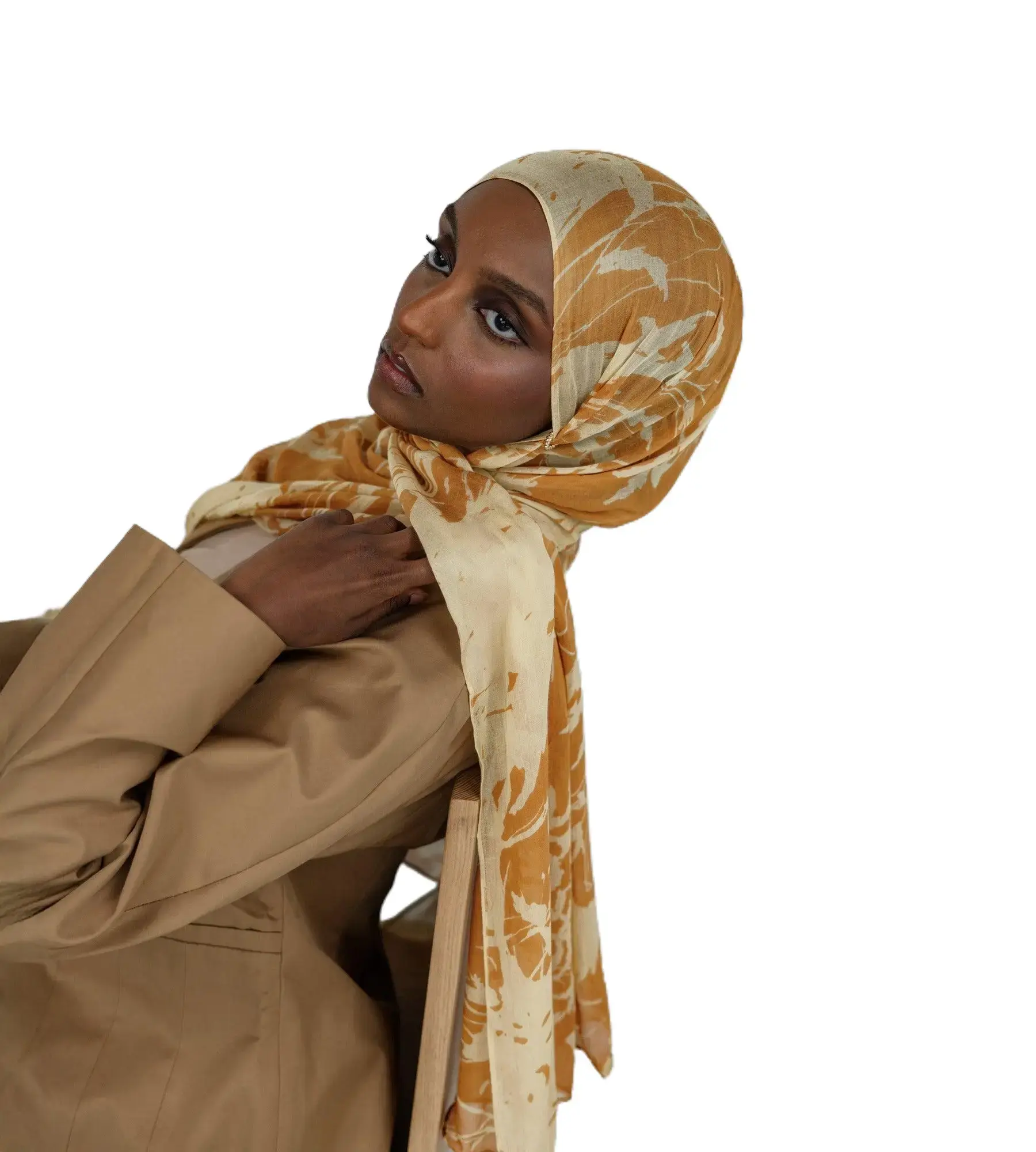VELA Hijab, Honey Shadow Blossom Floral Muslim Headscarf Cover for Female, Butter-Soft Fabric for Modesty and Earthy Warmth, Head Scarf, Hijabi Fashion, Hand Wash, Casual