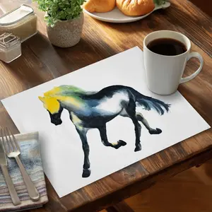 360 stand Rectangular Polyester Placemat - 14x18 in, Stylish Blue Horse Print Tableware, Rustic Charm Farm Animal Theme Kitchen Dining Table Home Decor Accessory