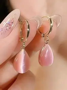 Elegant Women's Minimalist Cat Eye Earrings, Teardrop Earrings, Water Drop Pendant, Artificial Gemstone, Daily Wear & Party Jewelry