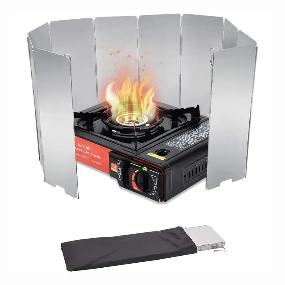 Outdoor Camping Stove Windshield, Lightweight Aluminum Alloy Foldable Stove Windscreen with Storage Bag, Camping Cooking Accessories, Camping Cooking Gear, Solocamping, Bikepacking, Glamping, Portable Gas Stove, Outdoor Camping Equipment, Camping Supplies