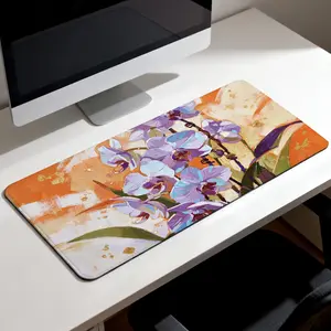 LIVEKEY Orchid Art Desk Mat - Extra Large 31.5x15.75in Mouse Pad  Non-Slip Rubber Base & Stitched Edges  Smooth Gaming & Office Desk Pad for Computer  Aesthetic Purple Floral Desk Mat