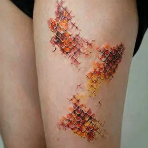 2 Sheets: Dazzling Radiance – Golden Sacred Python Scale-Patterned Tattoo Stickers for Thighs and Arms