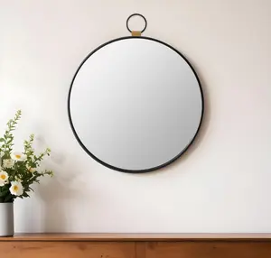 360 Stand 28 in. Black Round Geometric Iron Finish Accent Mirror, Glass, Contemporary Home Decor