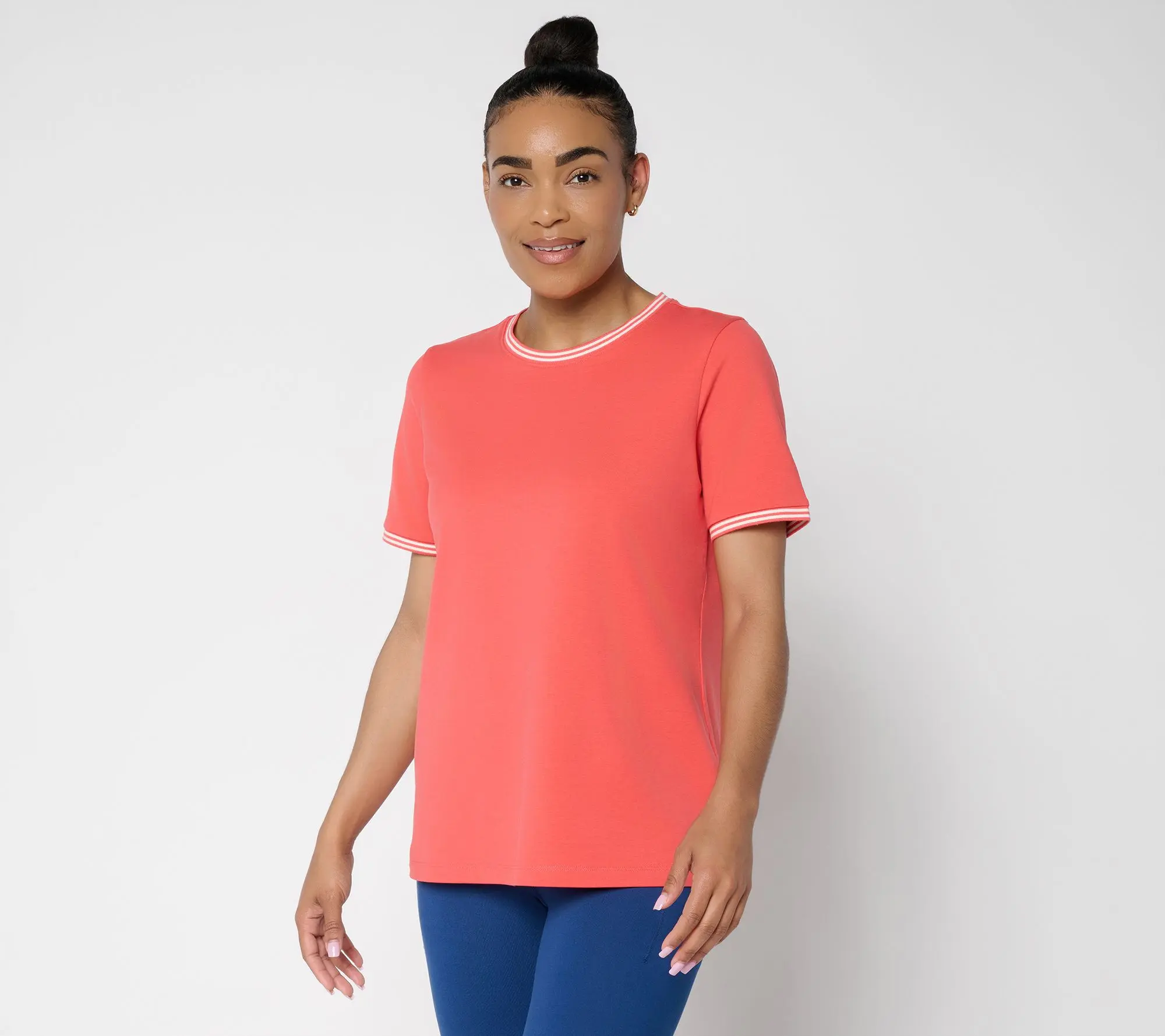Denim & Co. Active French Terry Elbow Sleeve Top w/ Tipping