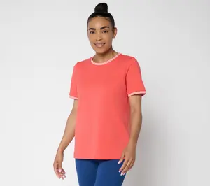 Denim & Co. Active French Terry Elbow Sleeve Top w/ Tipping