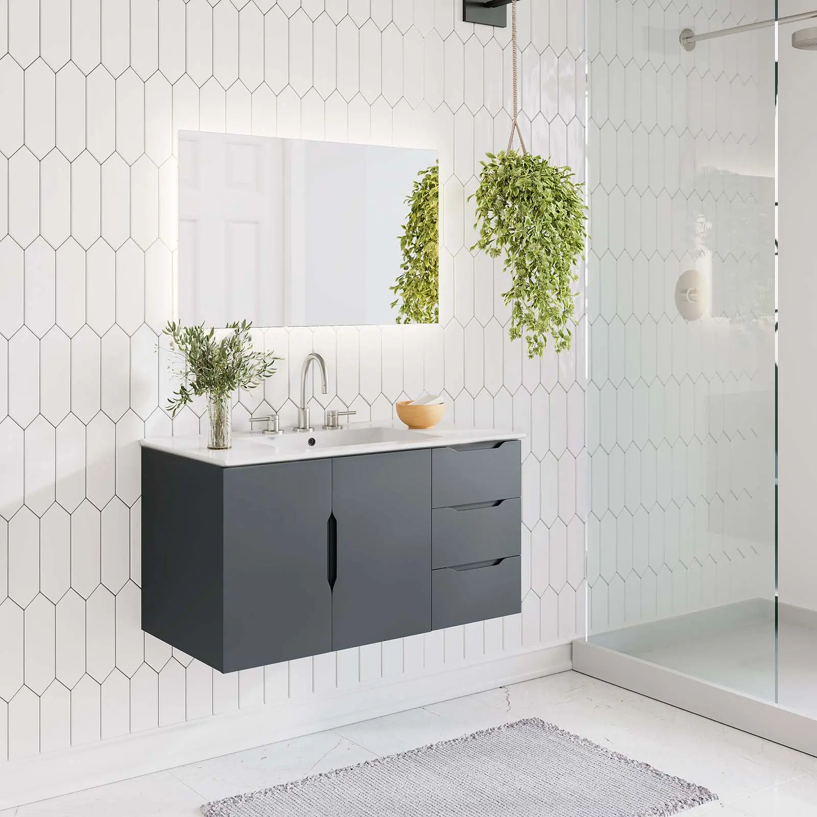 Modway Vitality 36-in Gray-White Bathroom Vanity with Storage Cabinet (Home Improvement Bathroom Fixture Set), Bathroom Storage Cabinet
