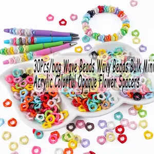 30Pcs Wave Beads Wavy Beads Bulk Mini Acrylic Colorful Opaque Flower Spacers for Jewelry Making DIY Bracelets Necklace Earrings Keychains Crafts Bead Set