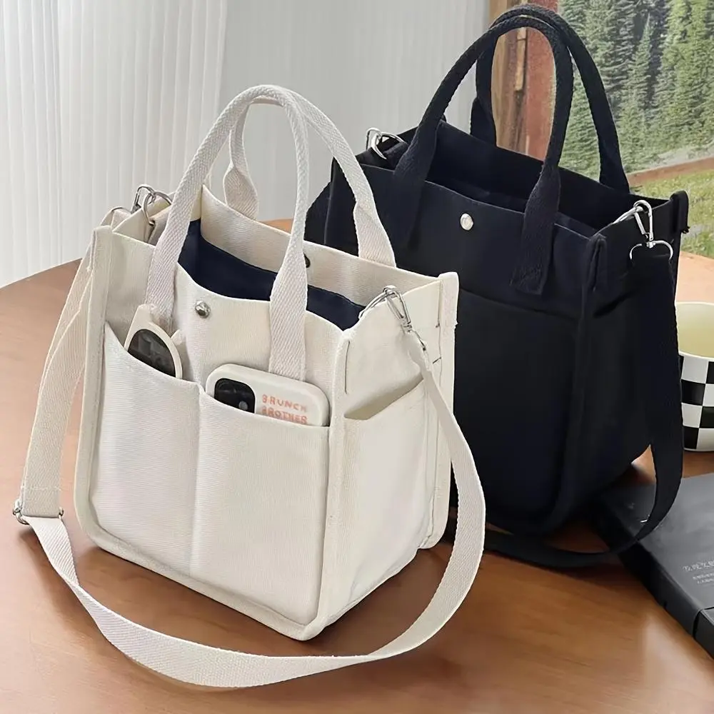Small Canvas Tote Bag with Pockets