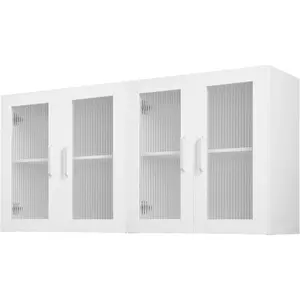 VEVOR Laundry Room Wall Cabinet, 2 - Tier Wall Mounted Hanging Cabinet with Adjustable Shelf, Cupboard Storage with 3 Doors, for Kitchen, Bathroom, Laundry, 12.44x 54x 20.31 in (Dx Wx H), WhiteVEVOR Super Brand Day