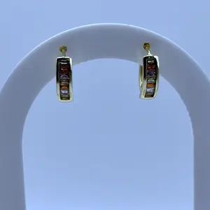 Hoops Earrings with Colorful Stones for Women's Fashion Accessories