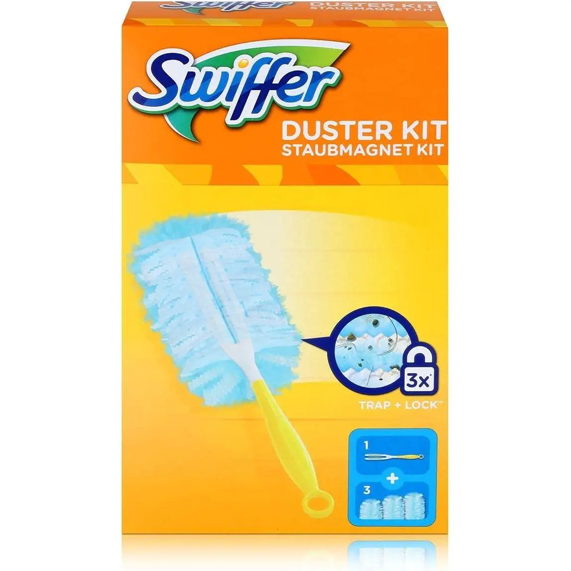 Swiffer Microfiber Dust Cleaner Kit, Handle + 3 Replacement Pads for Easy Dust Removal on Furniture, Shelves & Home Surfaces