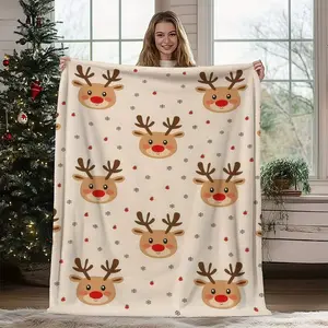 Funny Blanket Christmas Reindeer Blanket - Soft Flannel Holiday Throw with Cute Rudolph Design, Lightweight & Cozy Winter Decor for Bedroo Christmas Present