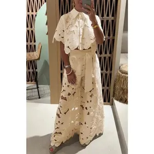 ElegantLapelHalf-sleevedCropTop&Wide-legPantsSetforWomenSpringSolidColorLooseFitChicComfortableVersatileOfficeLadyStyleCasualSuitWomenswearClothesOverallPieceTrouserOutfitGamisBlueBasicMinimalistShortShortsleeve