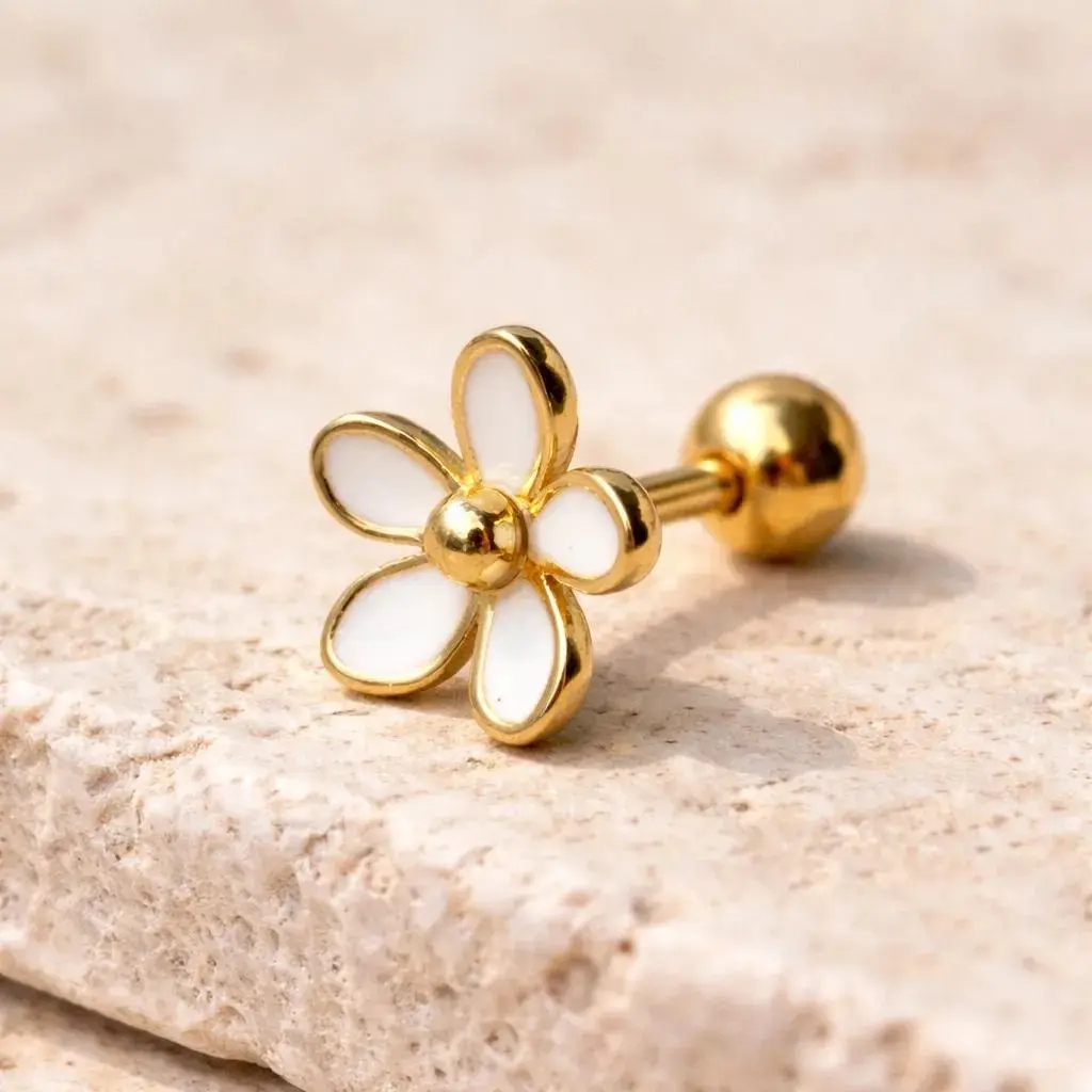 Gold Plated Sweet White Daisy Cartilage Earring