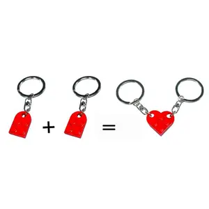 Building Heart Keychain for Couple Boyfriend Girlfriend, Cute Brick Matching Keychains for Husband Wife