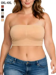Women's Plus Size Strapless Bra, Wireless Push-Up Bandeau, Backless Design, Full Coverage, Casual Style, All Seasons