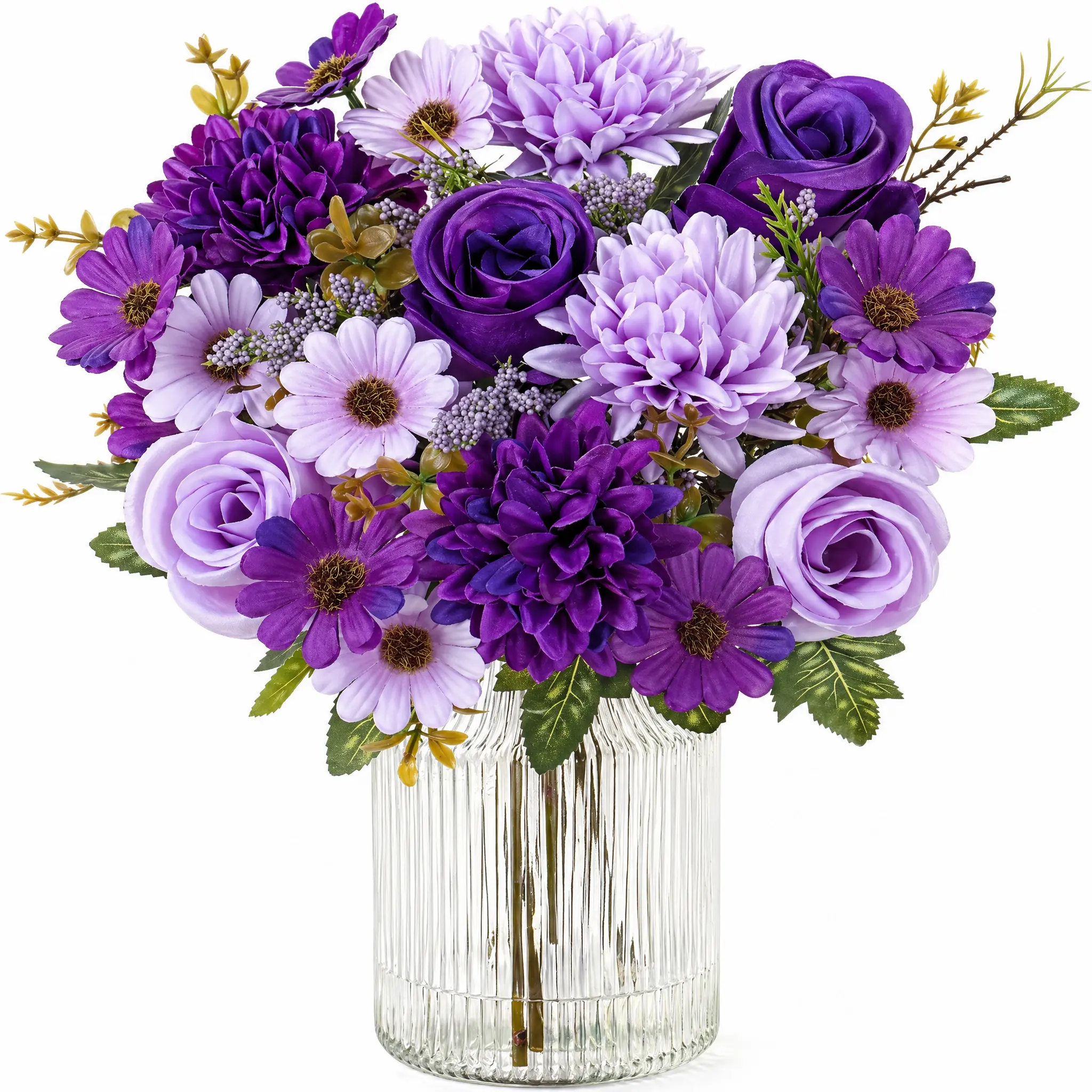 Asian Purple Artificial Flower Bouquet with Purple Roses, Daisies, Red Carnations, Lavender-Infused Decor, Eternal Preserved White Blooms - Casual Nursing Gift for New Zealand Garage, Entryway Ornaments, Decorative Artificial Flowers