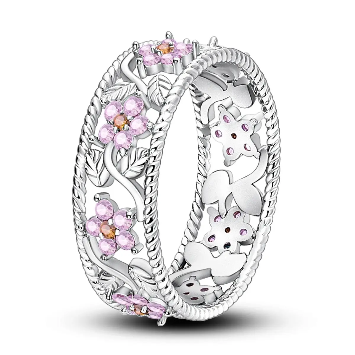 Begonia Flower Statement Ring for Women, 925 Silver-Plated Floral Jewelry with Pink Zirconia, Elegant Hypoallergenic Gift, Statement Rings