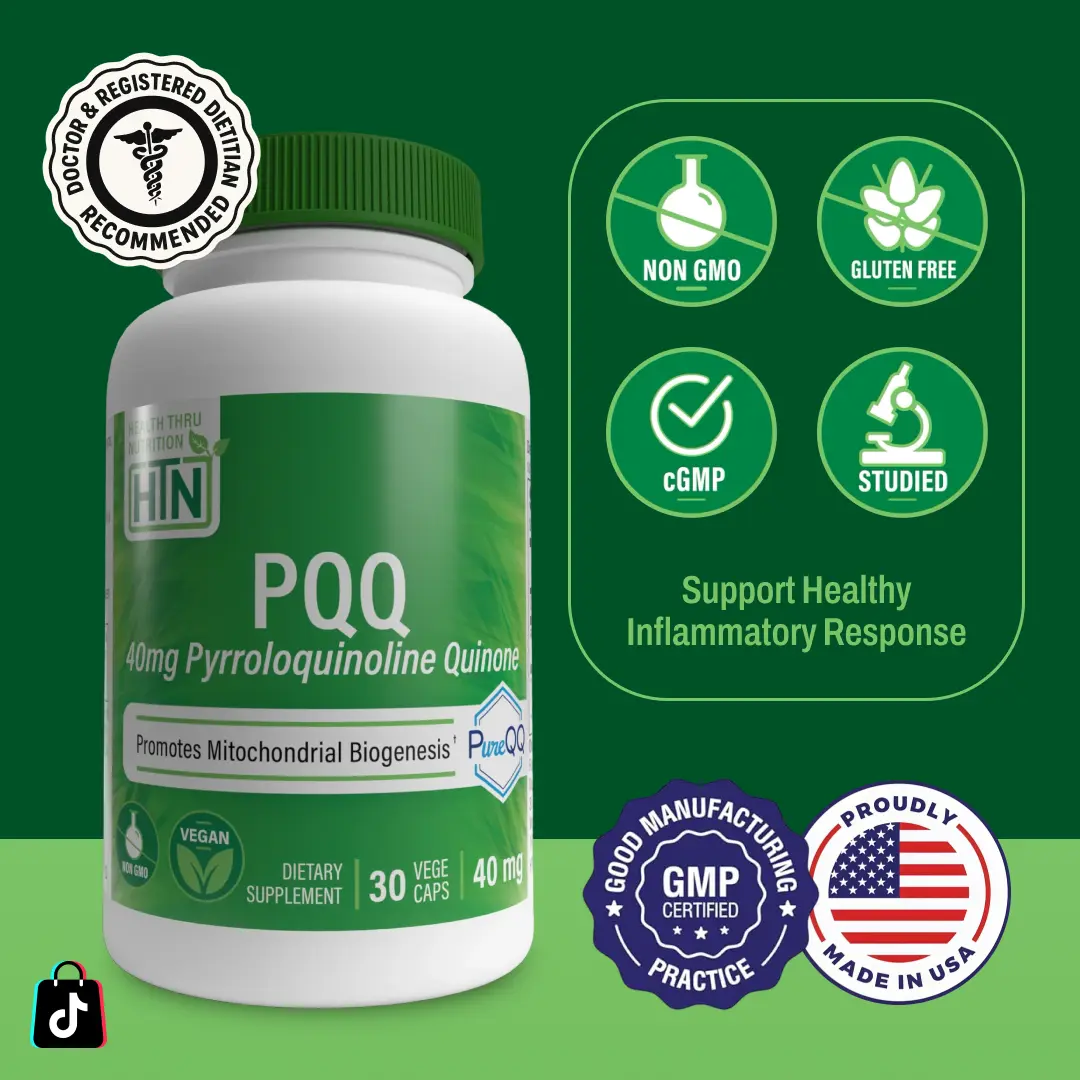 Health Thru Nutrition PQQ – Pyrroloquinoline Quinone 40mg as PureQQ™ | Natural Energy, Mitochondrial & Brain Support