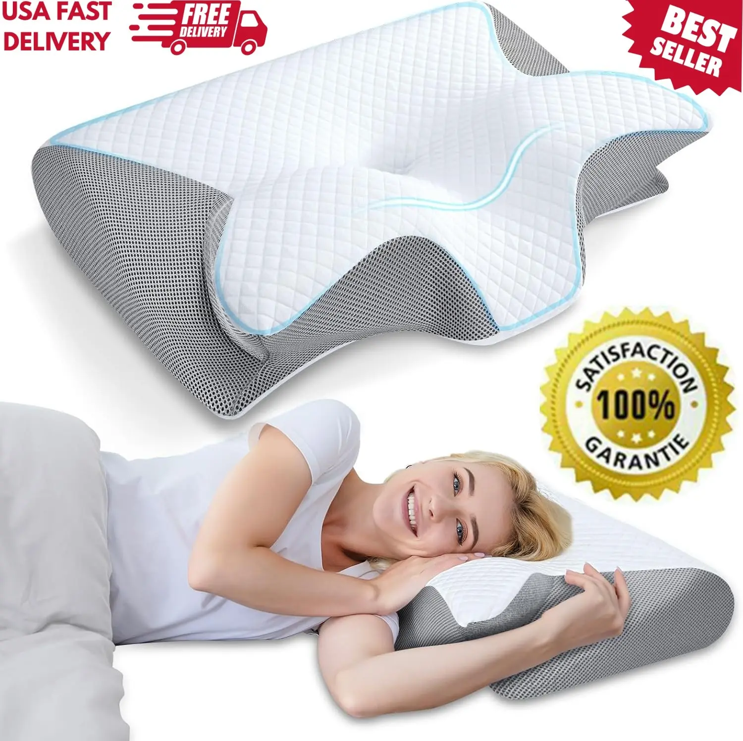 Cervical Pillow for Cozy Sleep, Odorless Ergonomic Contour Memory Foam, Orthopedic Bed Pillow for Side, Back, and Stomach Sleepers