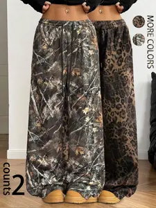 Women's All Over Print Drawstring Waist Wide Leg Sweatpants, Casual Pocket Trousers for Daily Wear, Ladies Bottoms for All Seasons, Casual Street Trousers