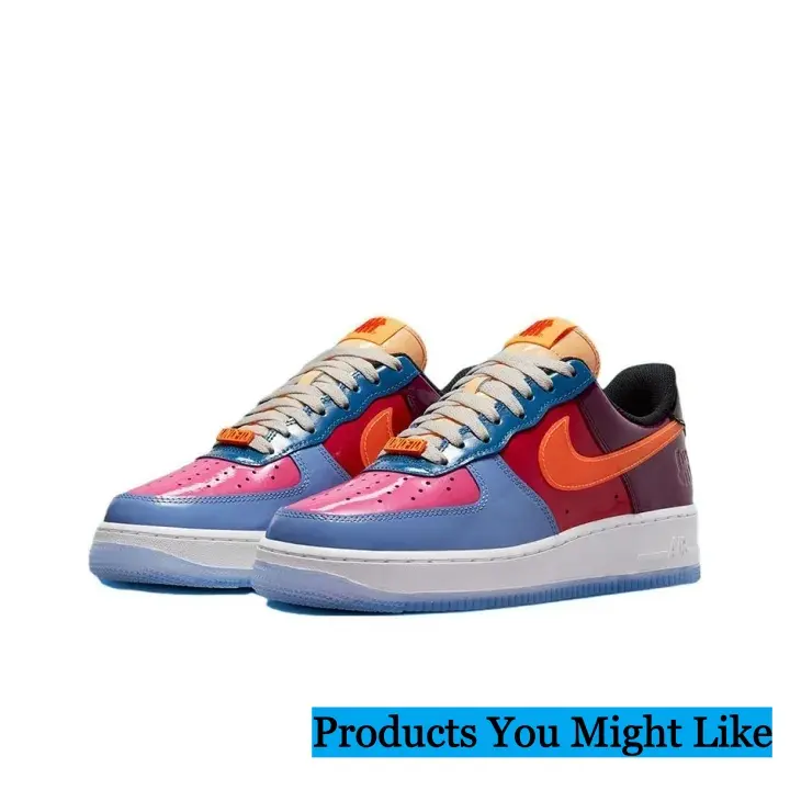Unisex Vintage Brand-New Patchwork Leather Low-Top Sneakers, Pink-Blue-Burgundy Spliced Upper, Bright Orange Side Badge, Translucent Icy-Blue Outsole, Trendy Street-Style Lace-Up Shoes with Original Matched Shoe-Box (Sports Collectibles Accessory)