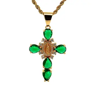 Our Lady of Guadalupe Cross Green Necklace